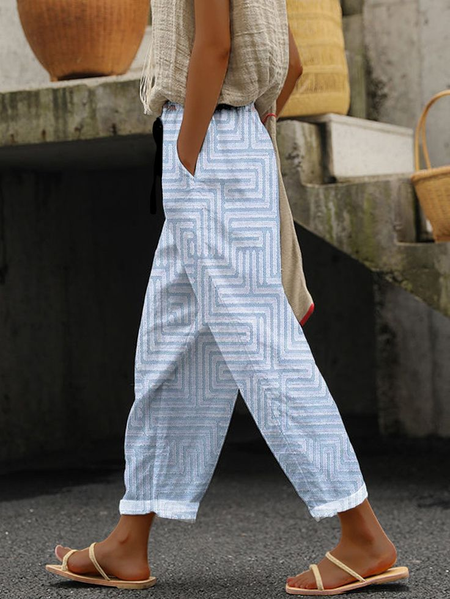 

Women Geometric Long Pant Casual Spring/Fall Trousers, Blue, Pants