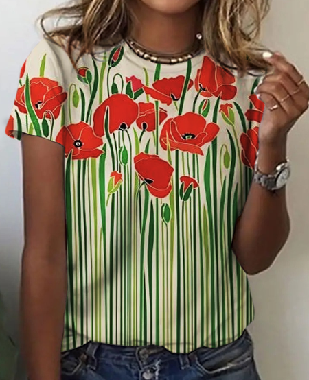 

Vintage Flowers Print T-Shirt, Green, T-shirts