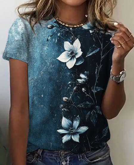 

Flowers Vintage Print T-Shirt, White, T-shirts