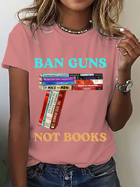 

Ban Guns Not Books Book Lover Cotton T-Shirt, Orange pink, T-shirts