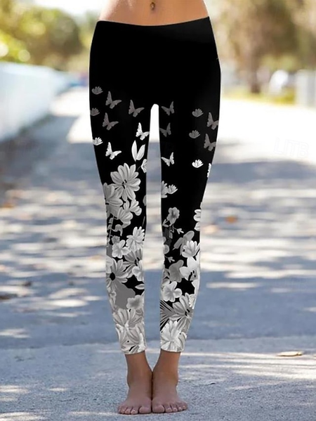 

Casual Floral Long Pant, As picture, Leggings