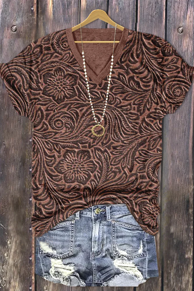 

Casual V Neck Regular Fit T-Shirt, Brown, T-shirts
