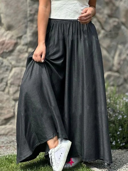 Casual Loose Wide leg Plain Jeans, Black, Pants