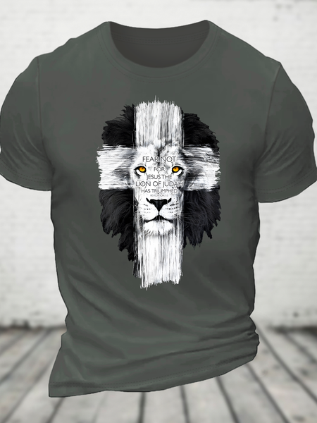 

Lion Cross Cotton T-Shirt, Deep gray, T-shirts