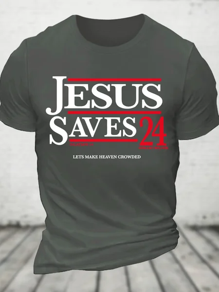 

Jesus Saves 24 Lets Make Heaven Crowded Cotton T-Shirt, Deep gray, T-shirts