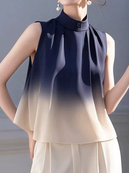 

Urban Ombre Printing Stand Collar Tank Top, As picture, Tanks and Camis