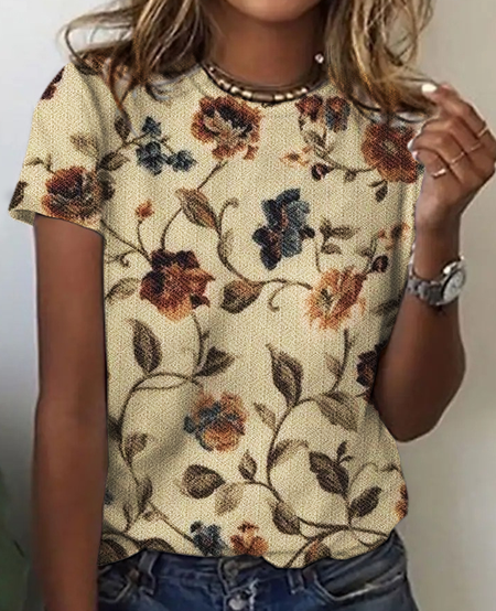 

Flowers Vintage Print T-Shirt, Apricot, T-shirts