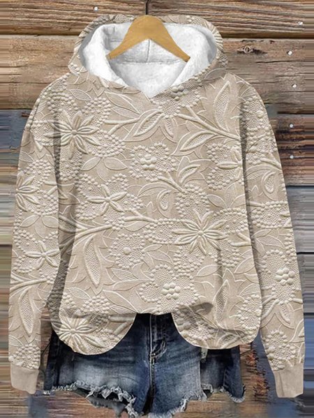 

Women's Floral Spring/Fall Cotton Long Sleeve Casual Daily Hoodie, Brown, Sweatshirts & Hoodies