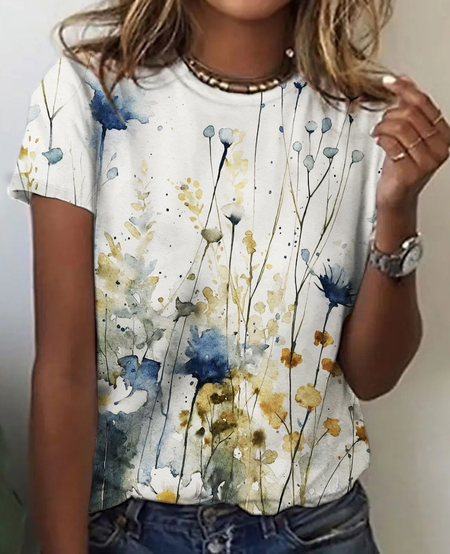 

Vintage Flowers Print T-Shirt, White, T-shirts