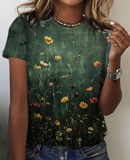 

Flowers Vintage Print T-Shirt, Green, T-shirts