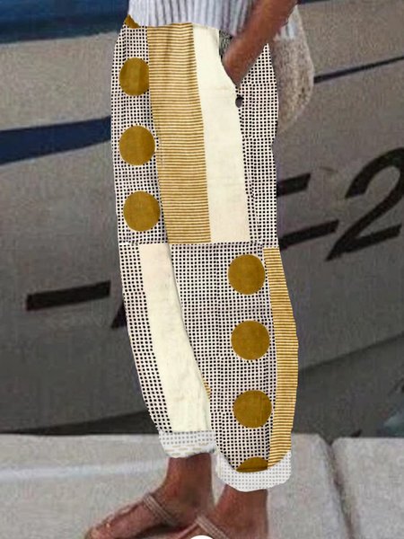 

Women Geometric Long Pant Casual Spring/Fall Trousers, Khaki, Pants