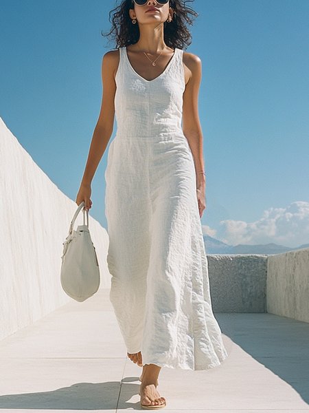 

Vacation Plain Cotton Spaghetti Cami Jumpsuit, White, Jumpsuits