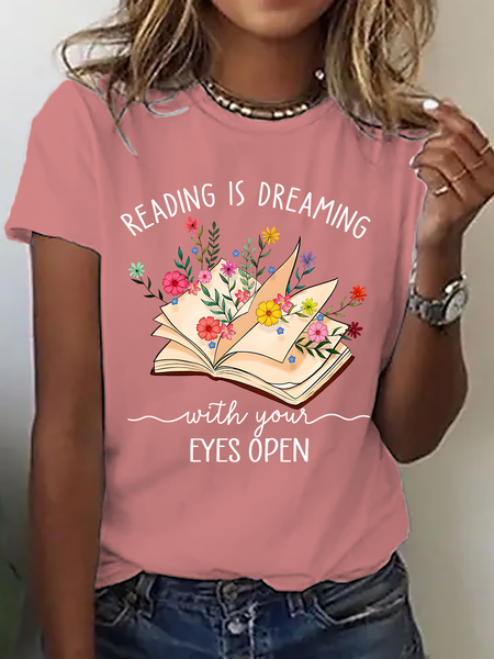

Reading Is Dreaming With Your Eyes Open Cotton T-Shirt, Orange pink, T-shirts