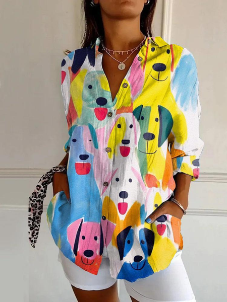

Casual Colorful Cute Dog Pattern Daily Shirt For Women, As picture, Shirts
