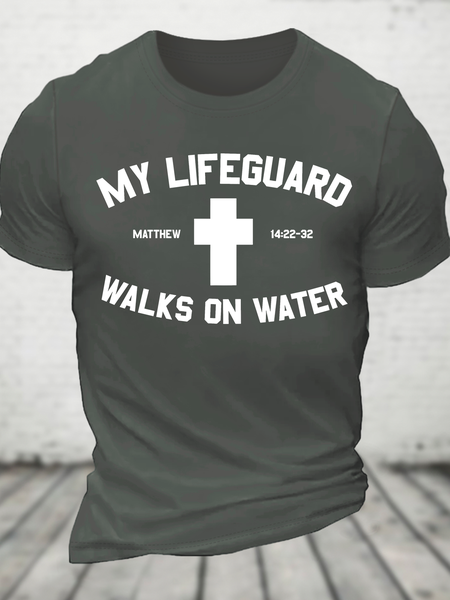 

My Lifeguard Walks On Water Cross Cotton T-Shirt, Deep gray, T-shirts