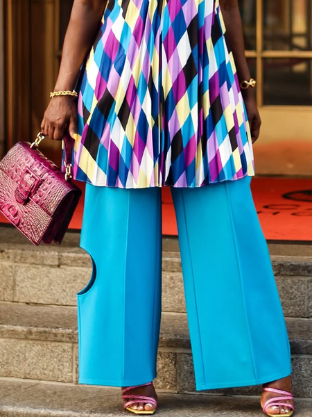 

Casual Plain Zipper Straight Pants, Blue, Pants