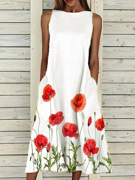 

Cotton Regular Fit Crew Neck Casual Dress With No Belt, As picture, Maxi Dresses