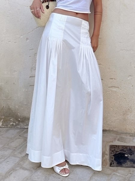 

Urban Cotton Ruched Plain Maxi Skirt, White, Skirts