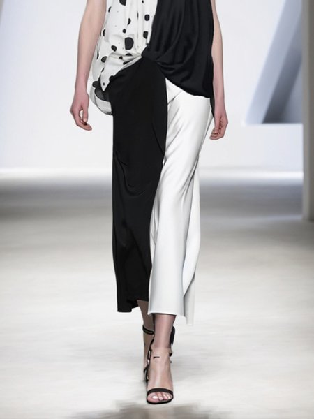 

Elegant Color Block Maxi Skirt, Black-white, Skirts