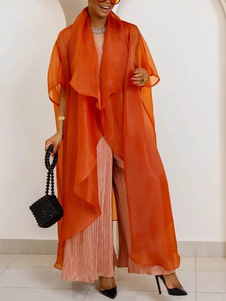

Urban Raglan Sleeve Plain Shawl Collar Kimono, Orange, Kimonos