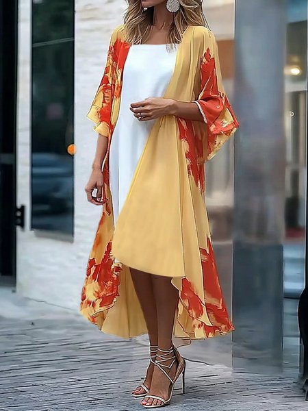 

Vacation Raglan Sleeve Random Print Kimono, As picture, Kimonos
