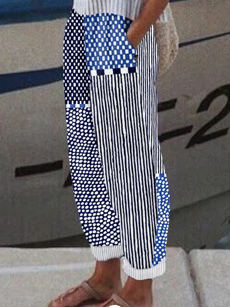 

Casual Geometric Long Pant, Blue, Pants