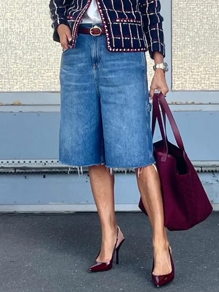 

Plain Loose Casual Denim Shorts, Denim blue, Denim Shorts