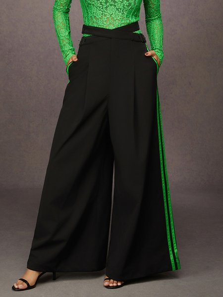

Urban Color Loosen Block Pants With Belt, Black, Pants