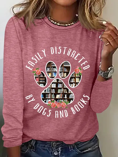 

Easily Distracted Dogs And Books Casual Long Sleeve Shirt, Watermelon, Long sleeves