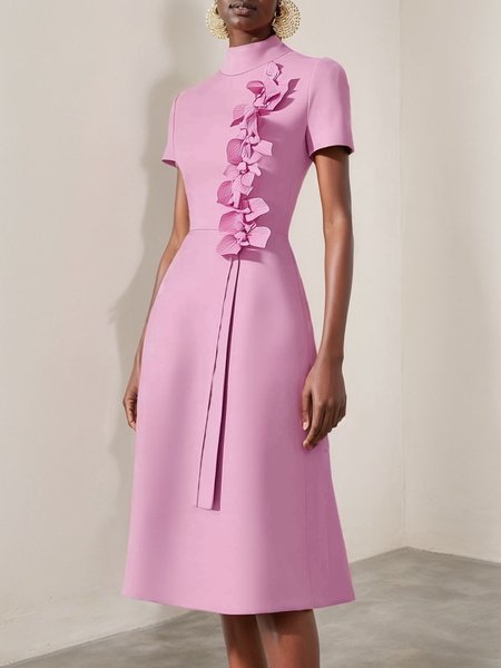 

Elegant 3D Floral Midi Dress, Pink, Midi Dresses