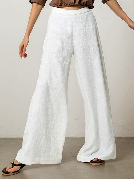 Casual Straight linen-cotton Pants, Off white, Pants