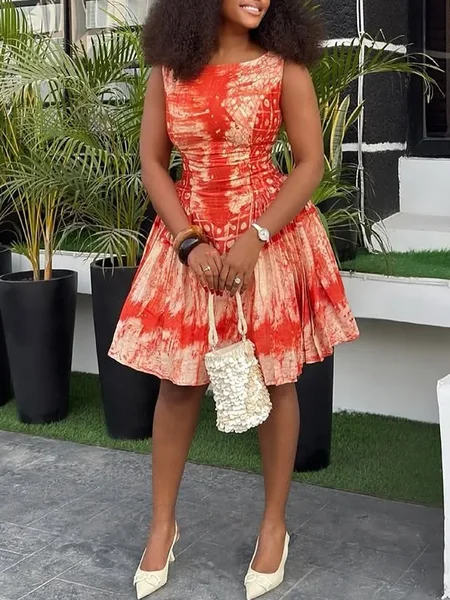 

Casual Ombre Printing Crew Neck Mini Dress, As picture, Mini Dresses