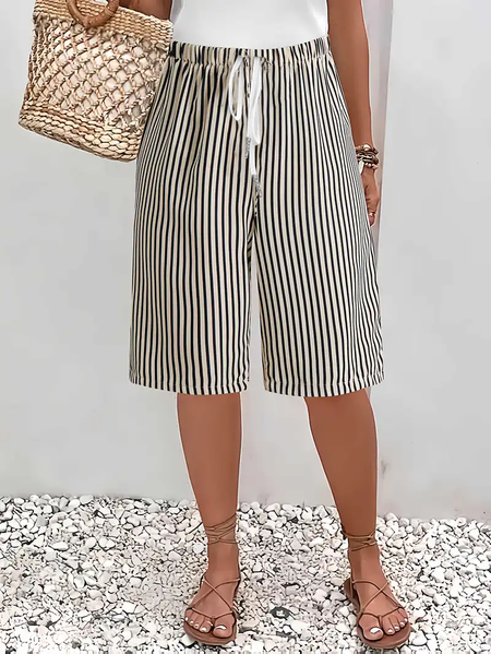 

Women Striped Fifth Pants Pant Casual Summer Trousers, Black, Pants