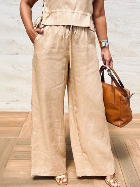 

Cotton And Linen Casual Plain Straight Pants, Apricot, Pants