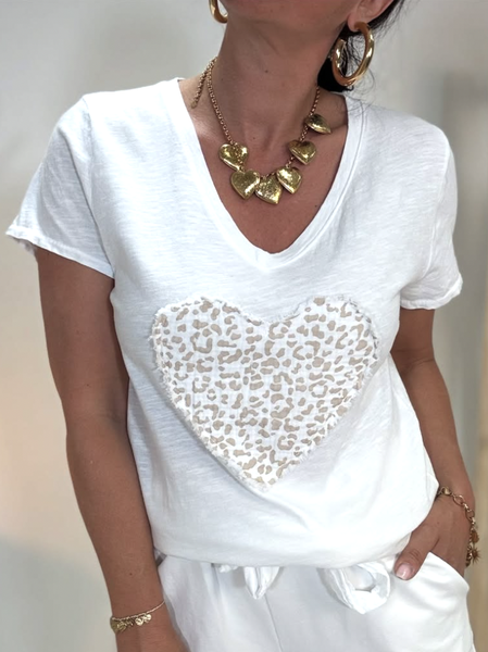 

Casual Geometric V Neck Short Sleeve T-shirt, White, T-shirts