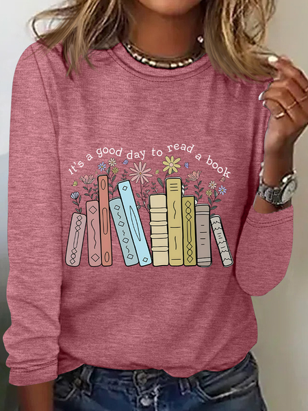 

Its A Good Day To Read A Book Casual Long Sleeve Shirt, Watermelon, Long sleeves