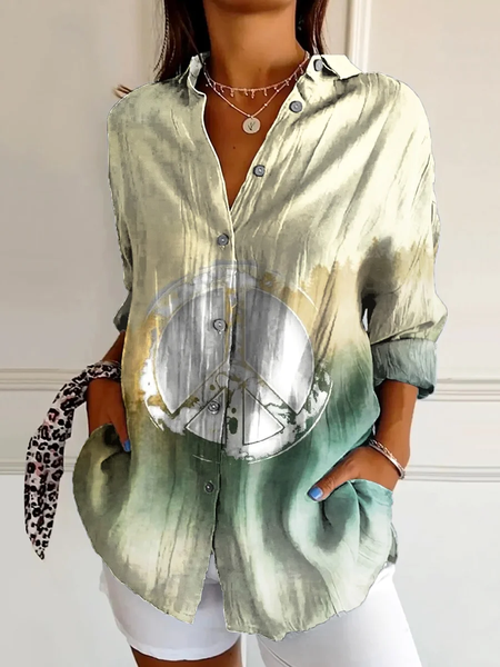 

Women Hippie Long Sleeve Shirt Spring/Fall Buckle Shirt Collar Daily Casual Top, Green, Shirts