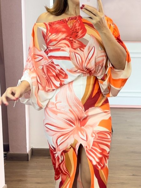 Vacation Floral Printing Cold Shoulder Blouse, As picture, Blouses and Shirts