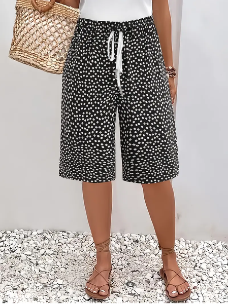 

Women Polka Dots Fifth Pants Pant Casual Summer Trousers, Black, Pants