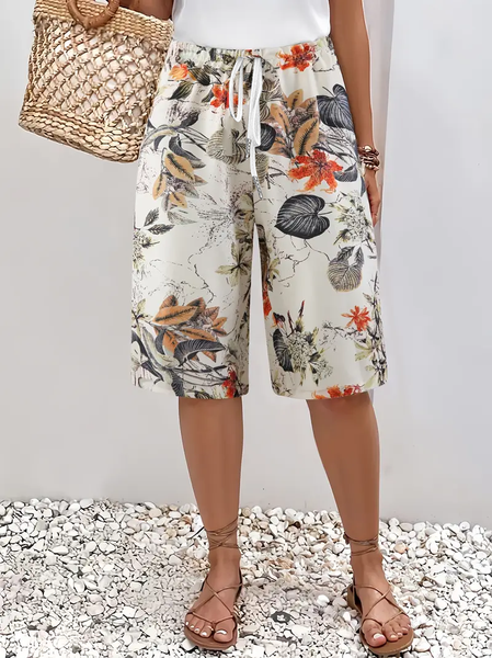 

Women Floral Fifth Pants Pant Casual Summer Trousers, Apricot, Pants
