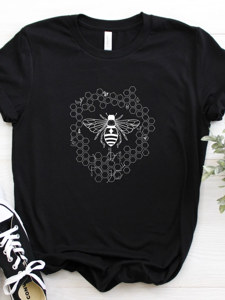 

Casual Animal Crew Neck Short Sleeve T-shirt, Black, T-shirts