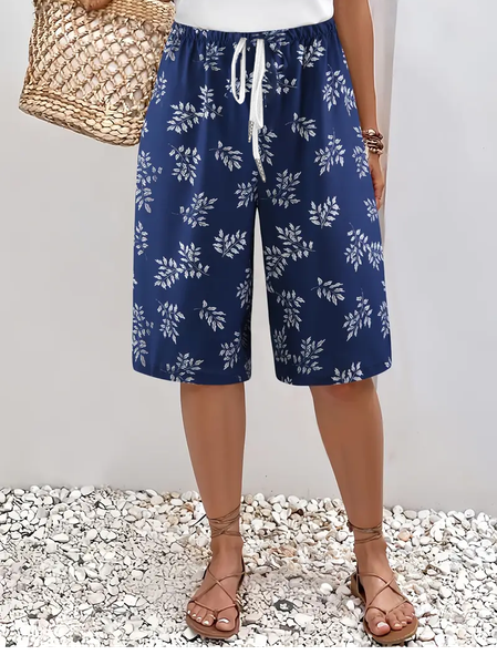 

Women Floral Fifth Pants Pant Casual Summer Trousers, Purplish blue, Pants