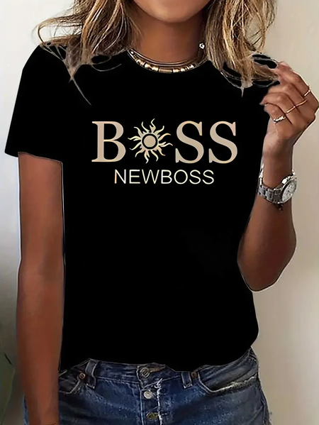 

Women Text Letters Short Sleeve Tee T-shirt Crew Neck Printing Casual Summer Graphic Tee Top, Black, T-Shirts