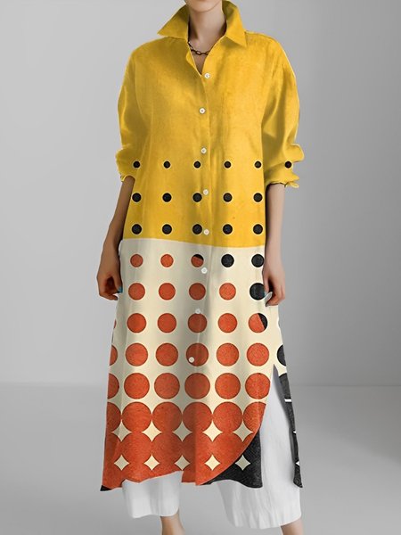 Casual Geometric Printing Shirt Collar Midi Dress, As picture, Maxi Dresses