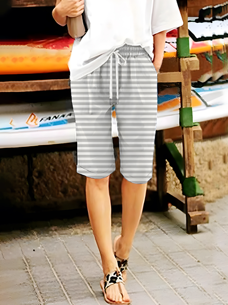 

Women Striped Fifth Pants Pant Casual Summer Trousers, Gray, Pants