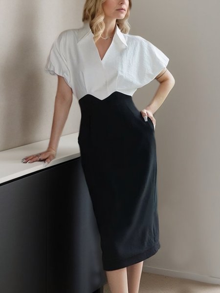 

Casual Color Block Midi Dress, As picture, Midi Dresses