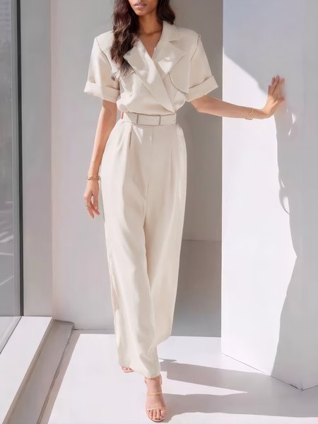 Urban Pockets Plain Lapel Collar Jumpsuit, As picture, Jumpsuits