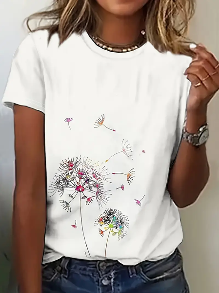

Women Floral Short Sleeve Tee T-shirt Crew Neck Printing Casual Summer Graphic Tee Top, White, T-Shirts