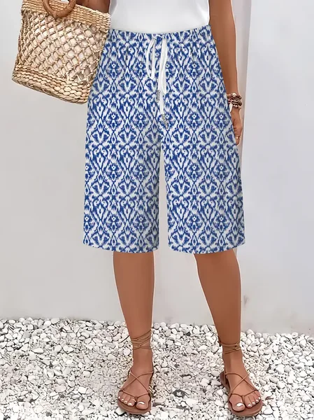 

Women Floral Fifth Pants Pant Casual Summer Trousers, Blue, Pants