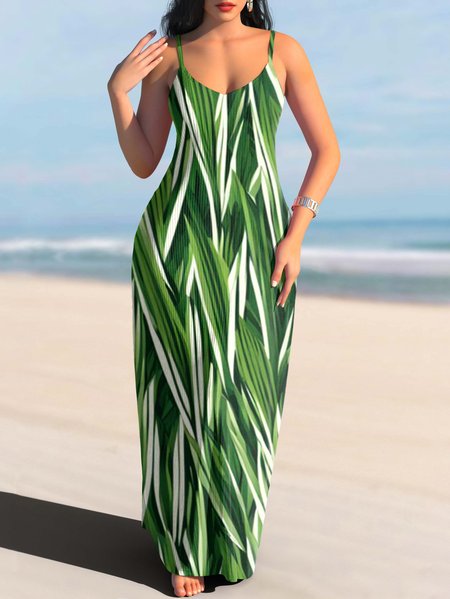 

Women Floral Spaghetti Sleeveless Comfy Casual Maxi Dress, Green, Maxi